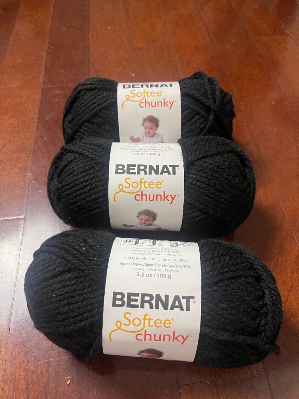 Bernat Softee Chunky Black Yarn Lot of 3